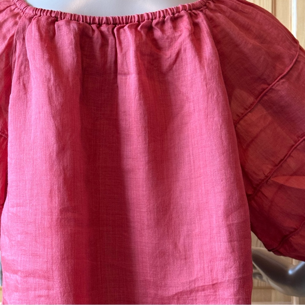 J Crew Puff Sleeve Top Blouse Ramie Fabric SP 2025 Size L Red Sand - Picture 10 of 16